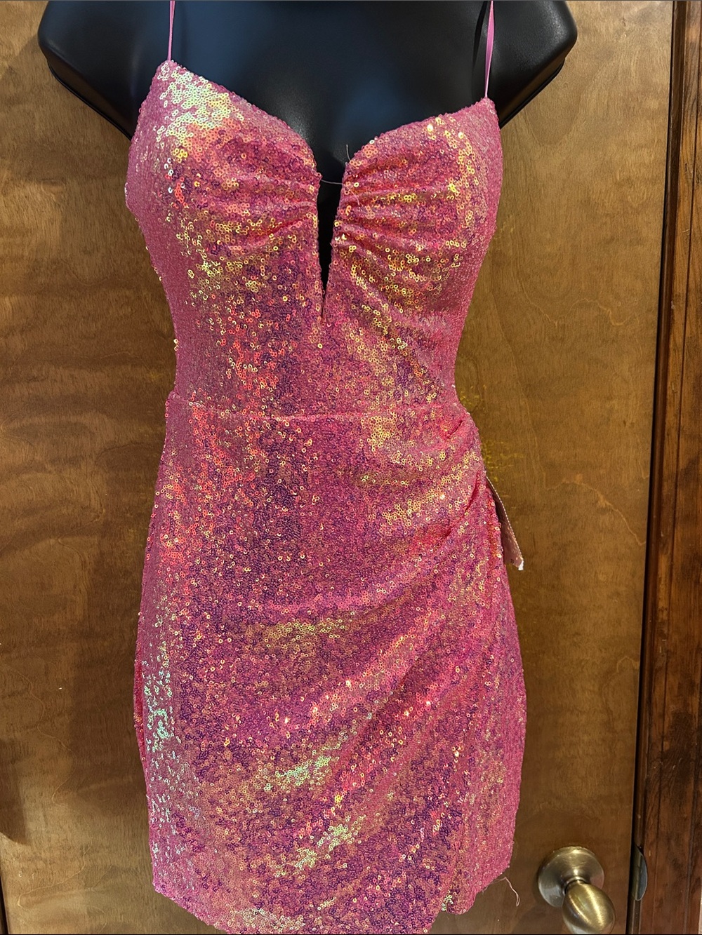 Pink Sequin Spaghetti-Strap Mini Dress - Homecoming